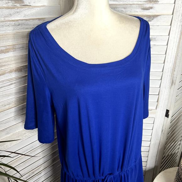 SOFT SURROUNDINGS Women's XL Short Sleeve T Shirt Mini Dress Adj Waist Blue USA - Picture 7 of 13
